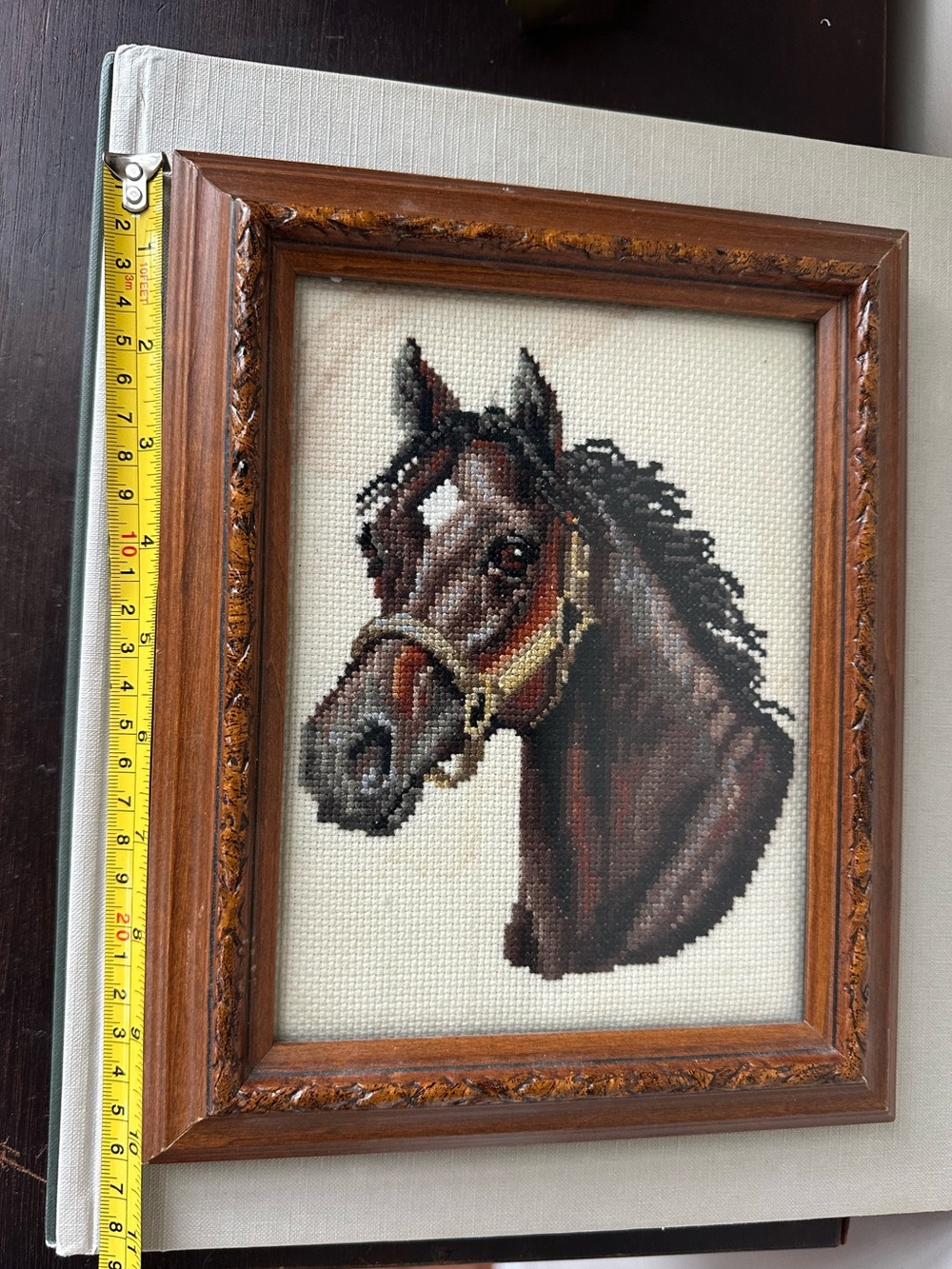 Vintage Framed Horse Needlepoint Wall Art Equestrian Needlework Folk Art Decor - Picture 5 of 8